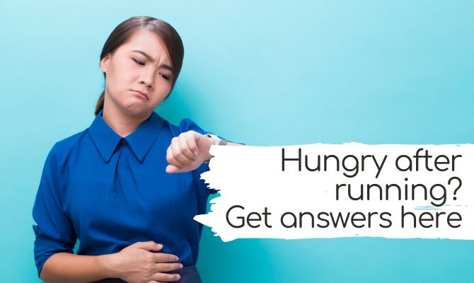 A female runner looking at her watch wondering when lunchtime is because she's hungry and only just ate